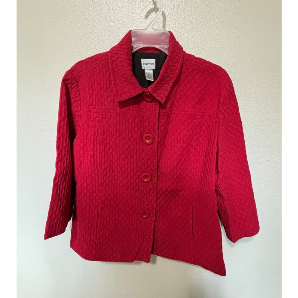 Women’s Chicos Red Textured Waffle Travel Jacket Business, size 3 / XL